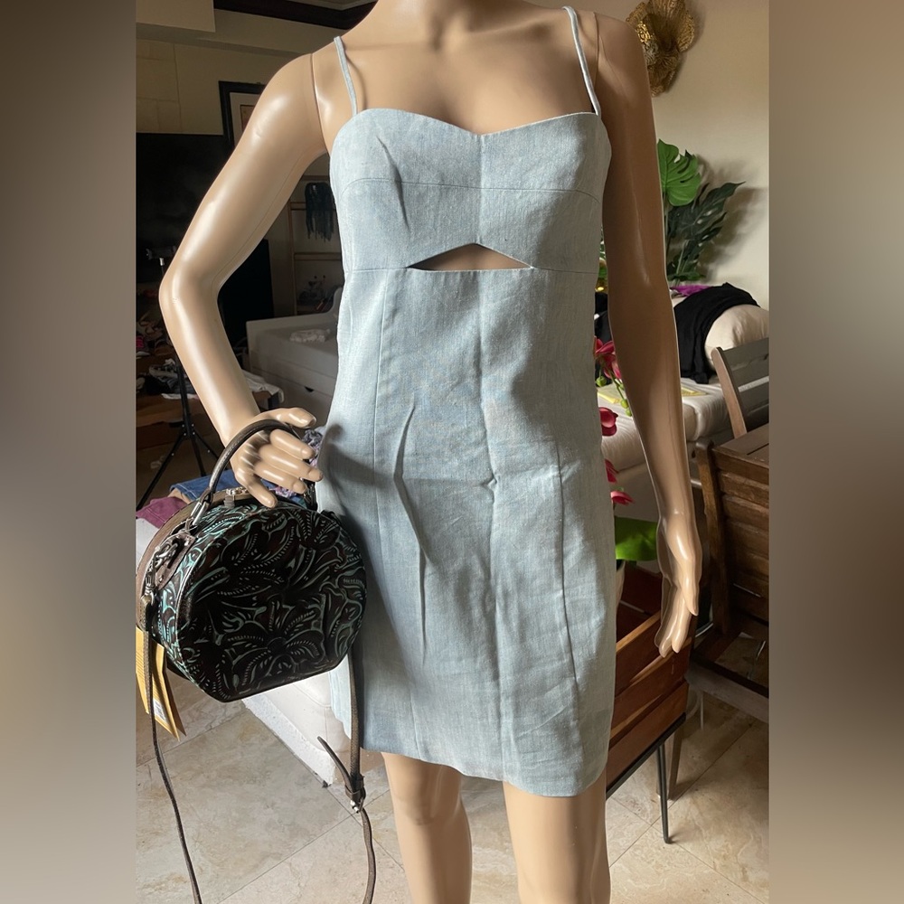 Mango Light Gray Cutout Mini Dress
